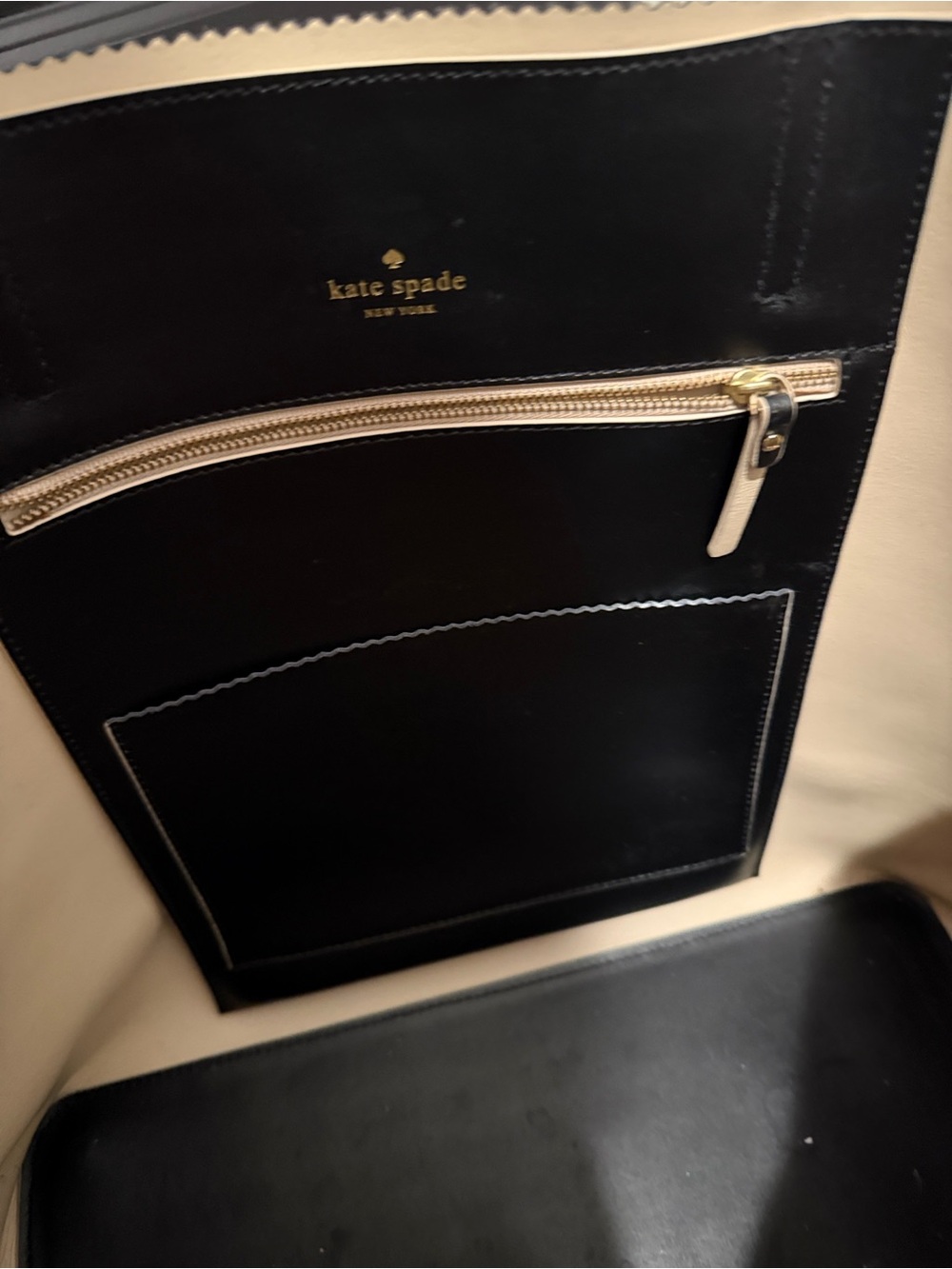kate spade Black Tote with Cream-Trim Handles and Spade Charm - Picture 4 of 4